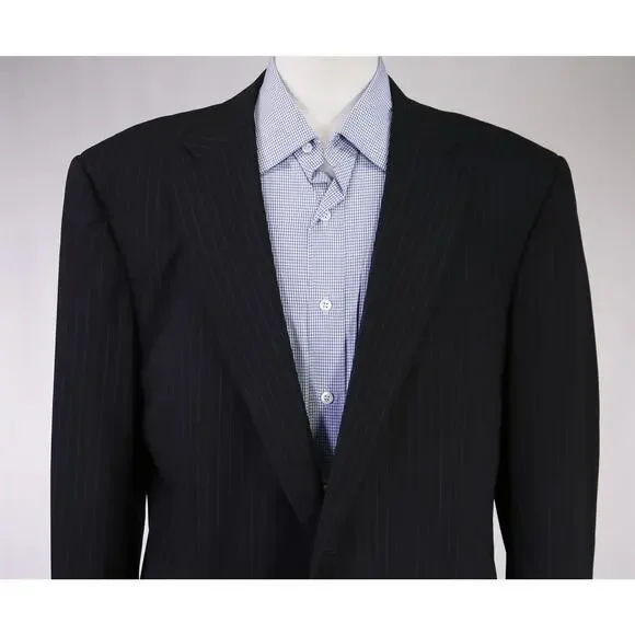Brooks Brothers BrooksCool Black Sky Blue Pinstripe 2-Btn Suit Jacket Blazer 42L - Picture 3 of 8
